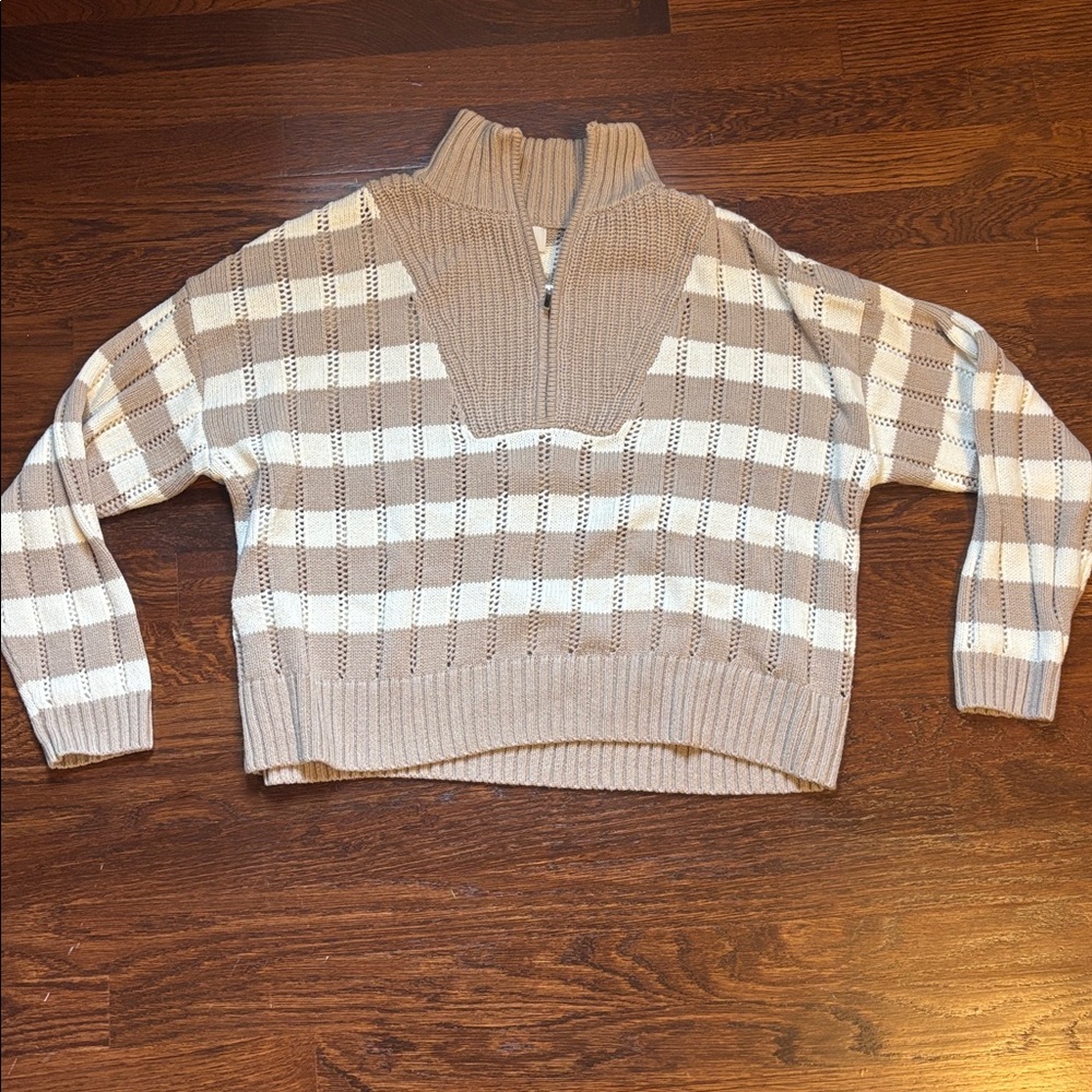 A New Day Beige and White Knit Quarter Zip